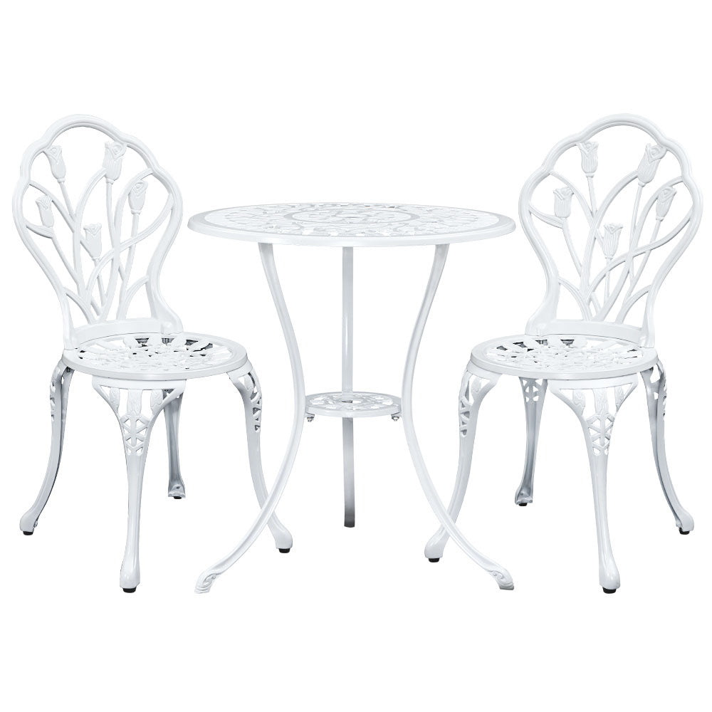 Gardeon 3PC Outdoor Setting Cast Aluminium Bistro Table Chair Patio White-Furniture &gt; Outdoor-PEROZ Accessories
