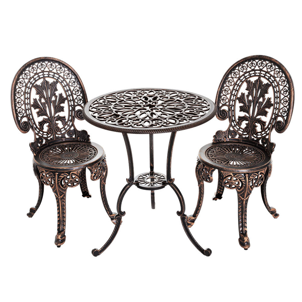 Gardeon 3PC Patio Furniture Outdoor Bistro Set Dining Chairs Aluminium Bronze-Furniture &gt; Outdoor-PEROZ Accessories