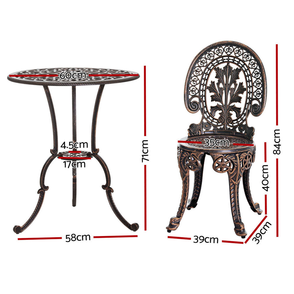 Gardeon 3PC Patio Furniture Outdoor Bistro Set Dining Chairs Aluminium Bronze-Furniture &gt; Outdoor-PEROZ Accessories
