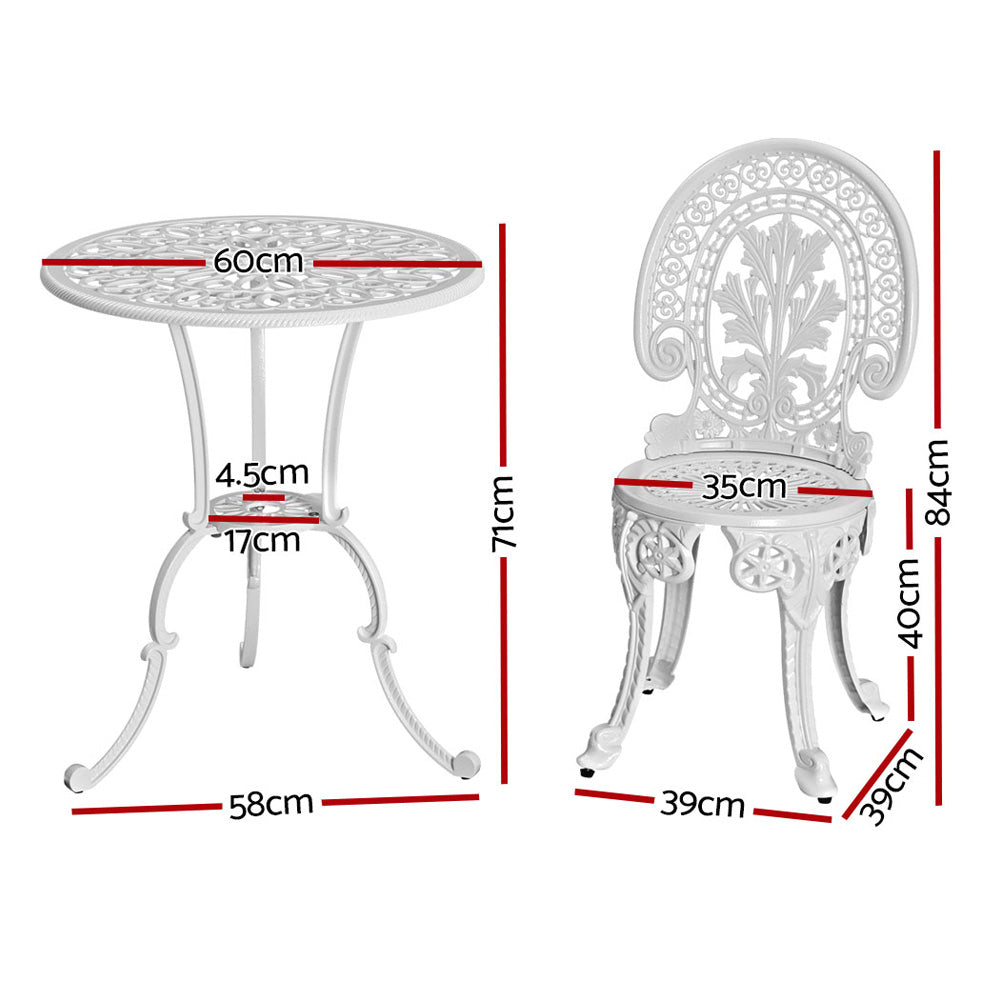 Gardeon 3PC Patio Furniture Outdoor Bistro Set Dining Chairs Aluminium White-Furniture &gt; Outdoor-PEROZ Accessories