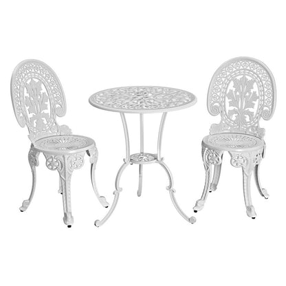 Gardeon 3PC Patio Furniture Outdoor Bistro Set Dining Chairs Aluminium White-Furniture &gt; Outdoor-PEROZ Accessories