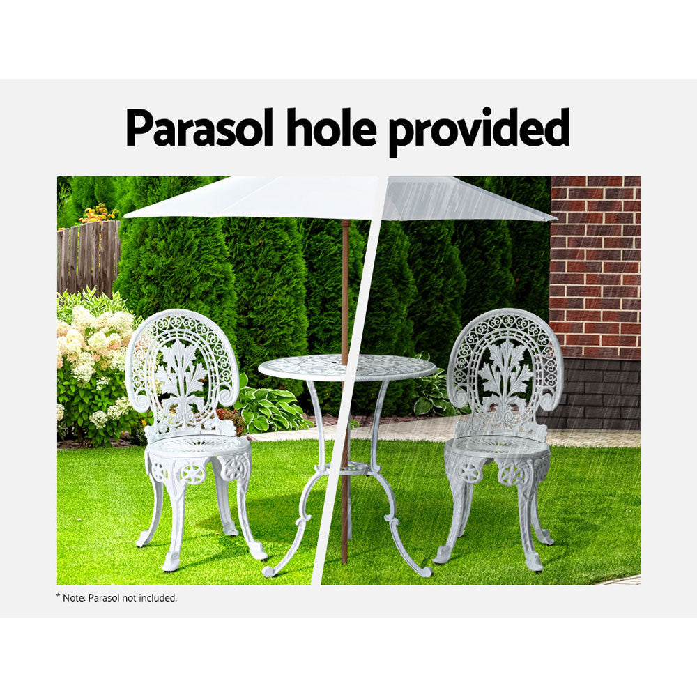 Gardeon 3PC Patio Furniture Outdoor Bistro Set Dining Chairs Aluminium White-Furniture &gt; Outdoor-PEROZ Accessories