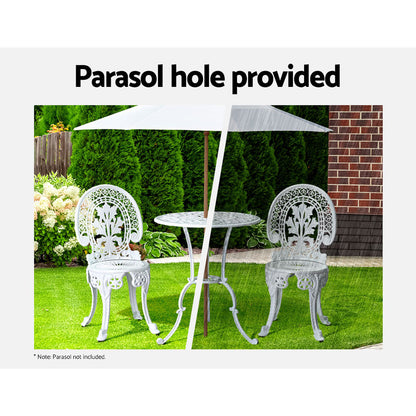 Gardeon 3PC Patio Furniture Outdoor Bistro Set Dining Chairs Aluminium White-Furniture &gt; Outdoor-PEROZ Accessories