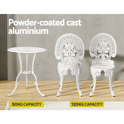 Gardeon 3PC Patio Furniture Outdoor Bistro Set Dining Chairs Aluminium White-Furniture &gt; Outdoor-PEROZ Accessories