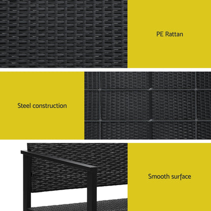 Gardeon Outdoor Garden Bench Seat Rattan Chair Steel Patio Furniture Park Black-Furniture &gt; Outdoor-PEROZ Accessories