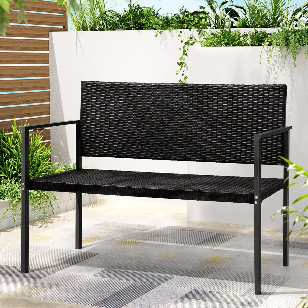 Gardeon Outdoor Garden Bench Seat Rattan Chair Steel Patio Furniture Park Black-Furniture &gt; Outdoor-PEROZ Accessories