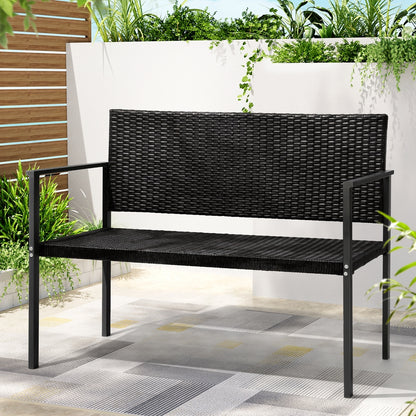 Gardeon Outdoor Garden Bench Seat Rattan Chair Steel Patio Furniture Park Black-Furniture &gt; Outdoor-PEROZ Accessories
