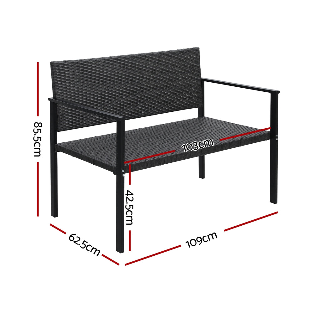 Gardeon Outdoor Garden Bench Seat Rattan Chair Steel Patio Furniture Park Grey-Furniture &gt; Outdoor-PEROZ Accessories