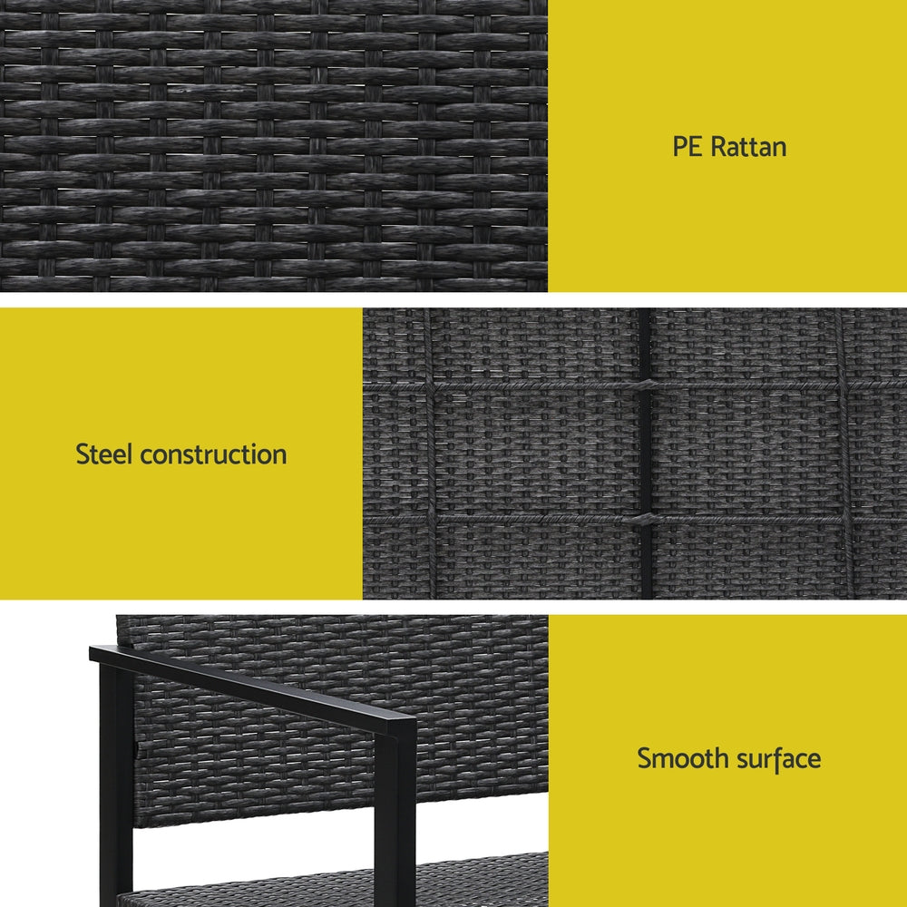 Gardeon Outdoor Garden Bench Seat Rattan Chair Steel Patio Furniture Park Grey-Furniture &gt; Outdoor-PEROZ Accessories