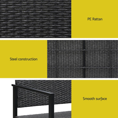Gardeon Outdoor Garden Bench Seat Rattan Chair Steel Patio Furniture Park Grey-Furniture &gt; Outdoor-PEROZ Accessories