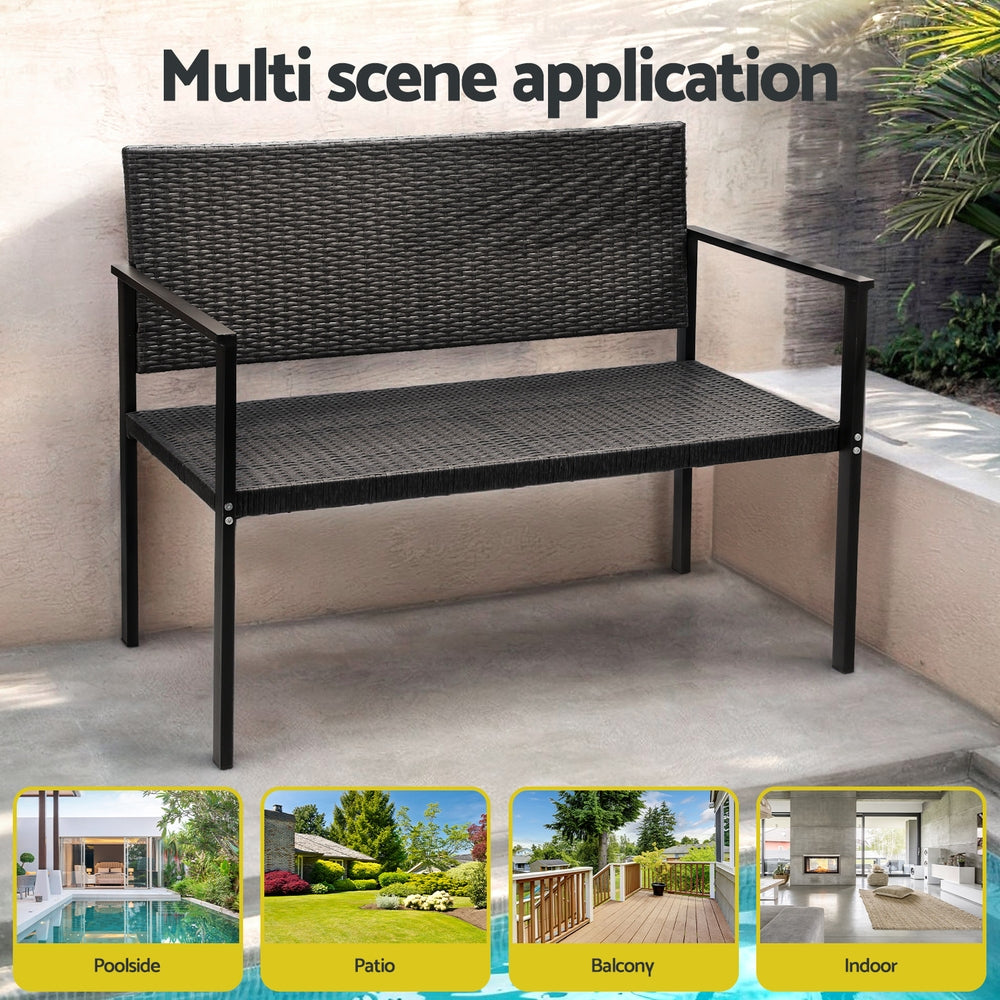 Gardeon Outdoor Garden Bench Seat Rattan Chair Steel Patio Furniture Park Grey-Furniture &gt; Outdoor-PEROZ Accessories