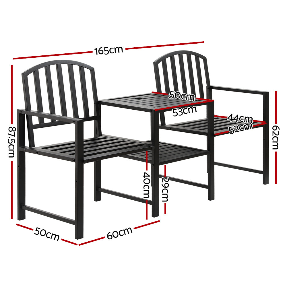 Gardeon Outdoor Garden Bench Steel Table and chair Patio Furniture Loveseat Park-Furniture &gt; Outdoor-PEROZ Accessories