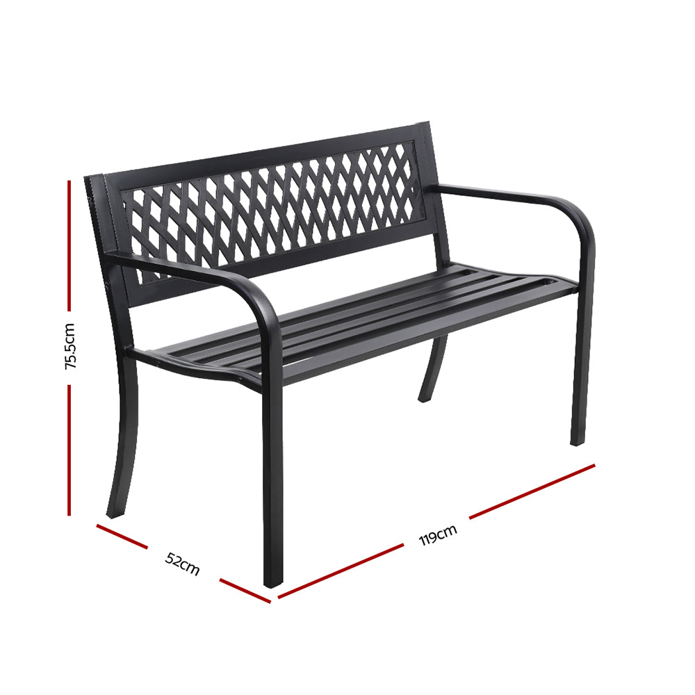 Gardeon Steel Modern Garden Bench - Black-Furniture &gt; Outdoor-PEROZ Accessories