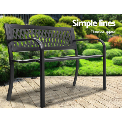 Gardeon Steel Modern Garden Bench - Black-Furniture &gt; Outdoor-PEROZ Accessories