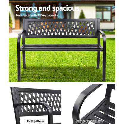 Gardeon Steel Modern Garden Bench - Black-Furniture &gt; Outdoor-PEROZ Accessories