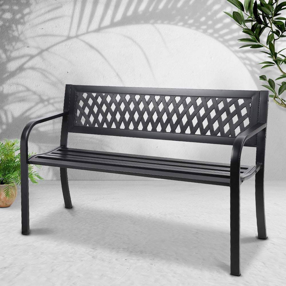 Gardeon Steel Modern Garden Bench - Black-Furniture &gt; Outdoor-PEROZ Accessories