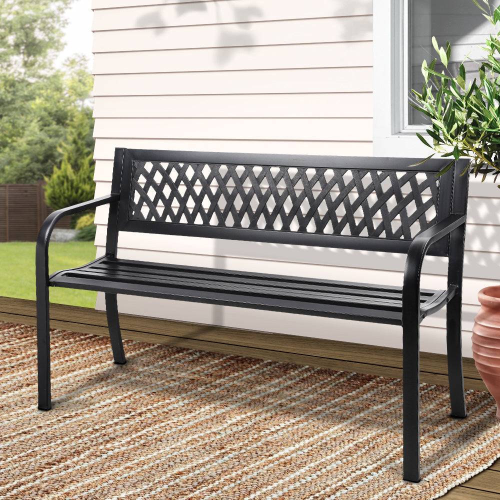 Gardeon Steel Modern Garden Bench - Black-Furniture &gt; Outdoor-PEROZ Accessories