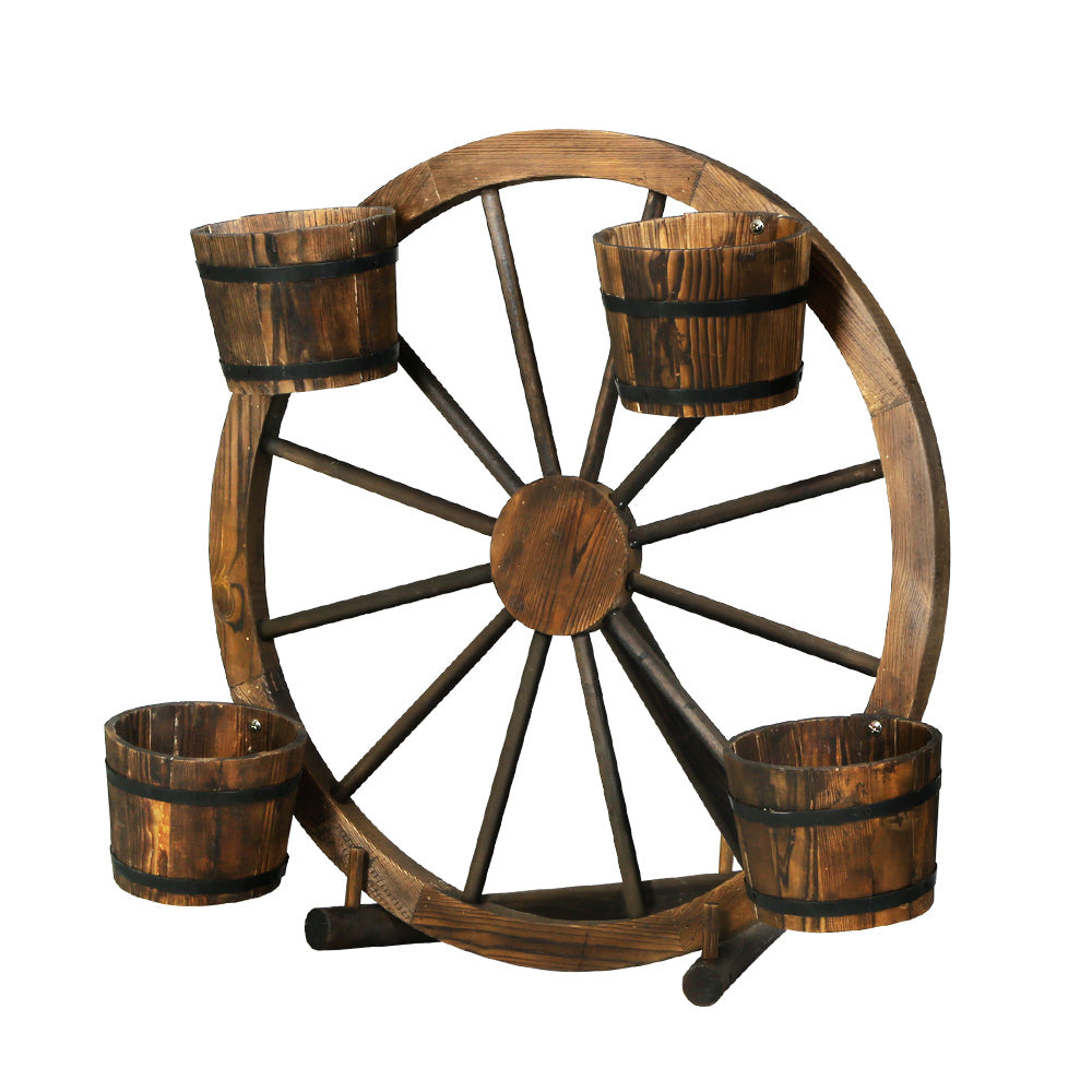 Gardeon Garden Ornaments Decor Wooden Wagon Wheel Rustic Outdoor Planter flower-Furniture &gt; Outdoor-PEROZ Accessories