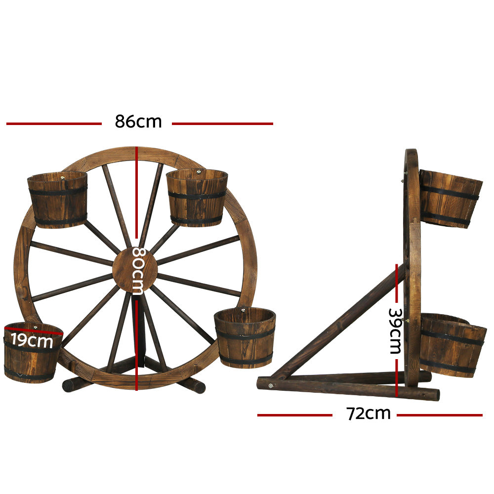 Gardeon Garden Ornaments Decor Wooden Wagon Wheel Rustic Outdoor Planter flower-Furniture &gt; Outdoor-PEROZ Accessories