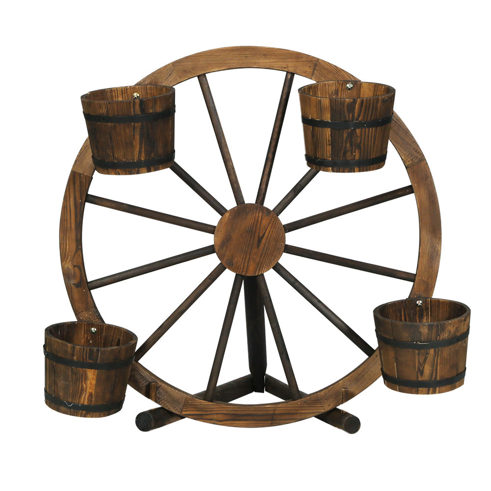Gardeon Garden Ornaments Decor Wooden Wagon Wheel Rustic Outdoor Planter flower-Furniture &gt; Outdoor-PEROZ Accessories