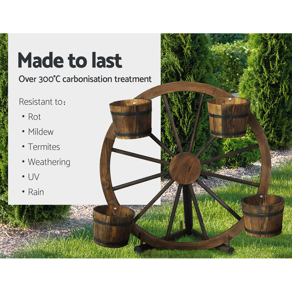 Gardeon Garden Ornaments Decor Wooden Wagon Wheel Rustic Outdoor Planter flower-Furniture &gt; Outdoor-PEROZ Accessories