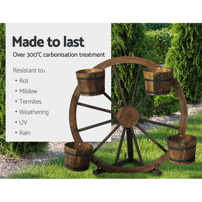 Gardeon Garden Ornaments Decor Wooden Wagon Wheel Rustic Outdoor Planter flower-Furniture &gt; Outdoor-PEROZ Accessories