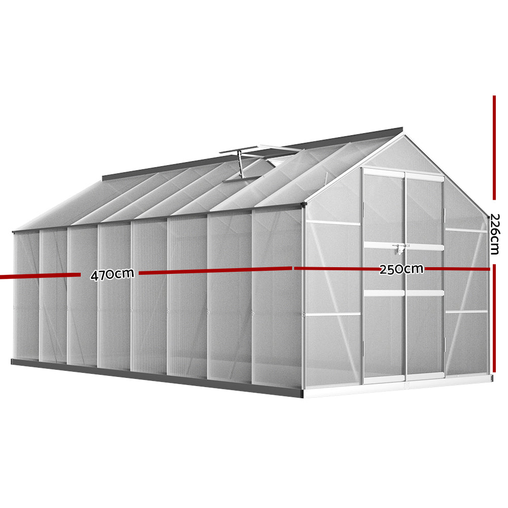 Greenfingers Aluminium Greenhouse Polycarbonate Green House Garden Shed 4.7x2.5M-Home &amp; Garden &gt; Green Houses-PEROZ Accessories