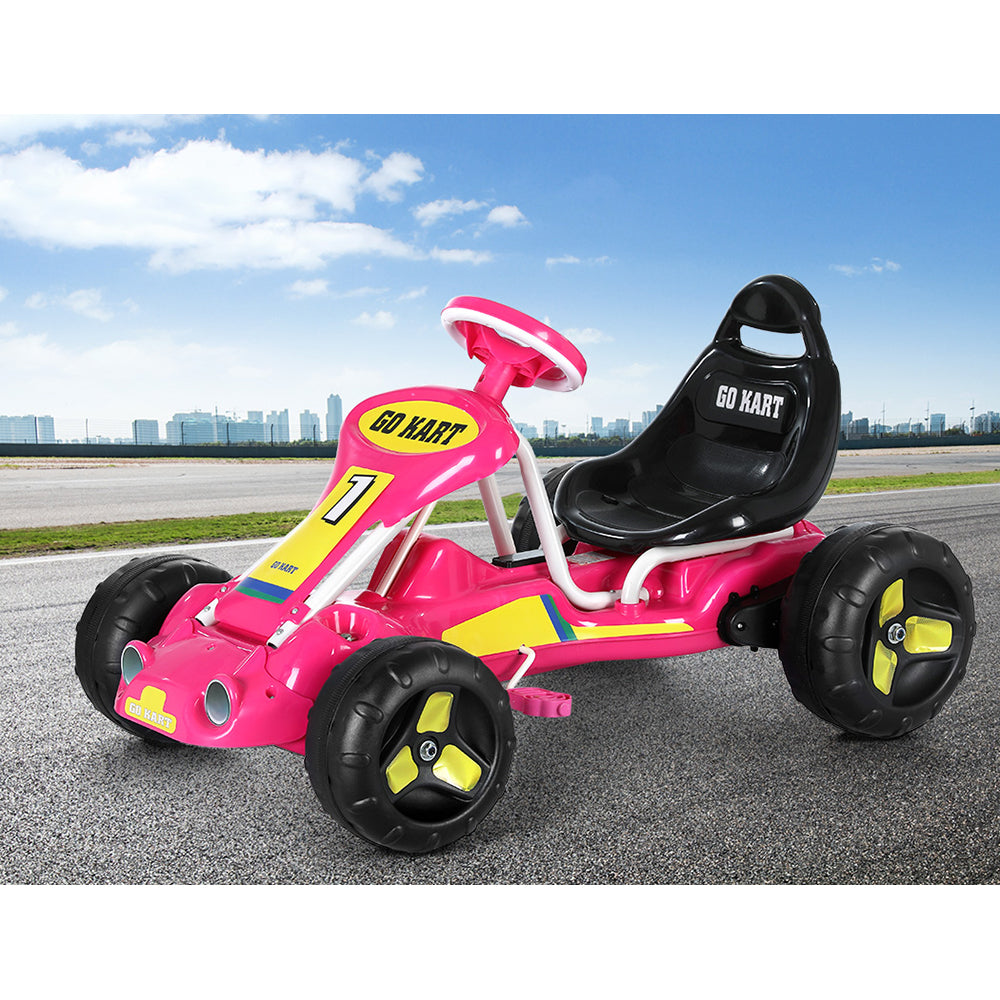 Rigo Kids Pedal Go Kart Ride On Toys Racing Car Plastic Tyre Pink-Baby &amp; Kids &gt; Ride on Cars, Go-karts &amp; Bikes-PEROZ Accessories
