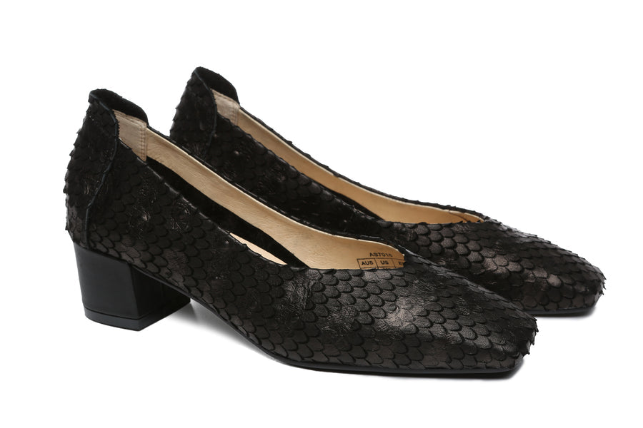 Australian Shepherd Leather Low Block Heel Women Sonja-Heels-PEROZ Accessories