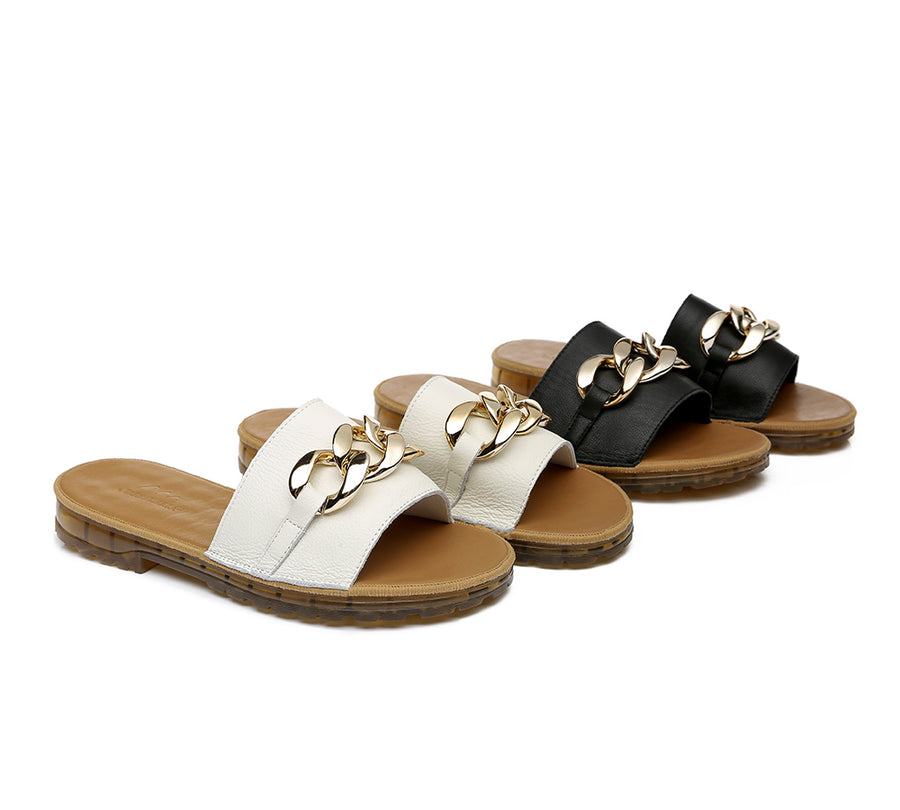 TARRAMARRA Leather Flat Slides Women Jianna Ultra Soft Footbed-Slides-PEROZ Accessories