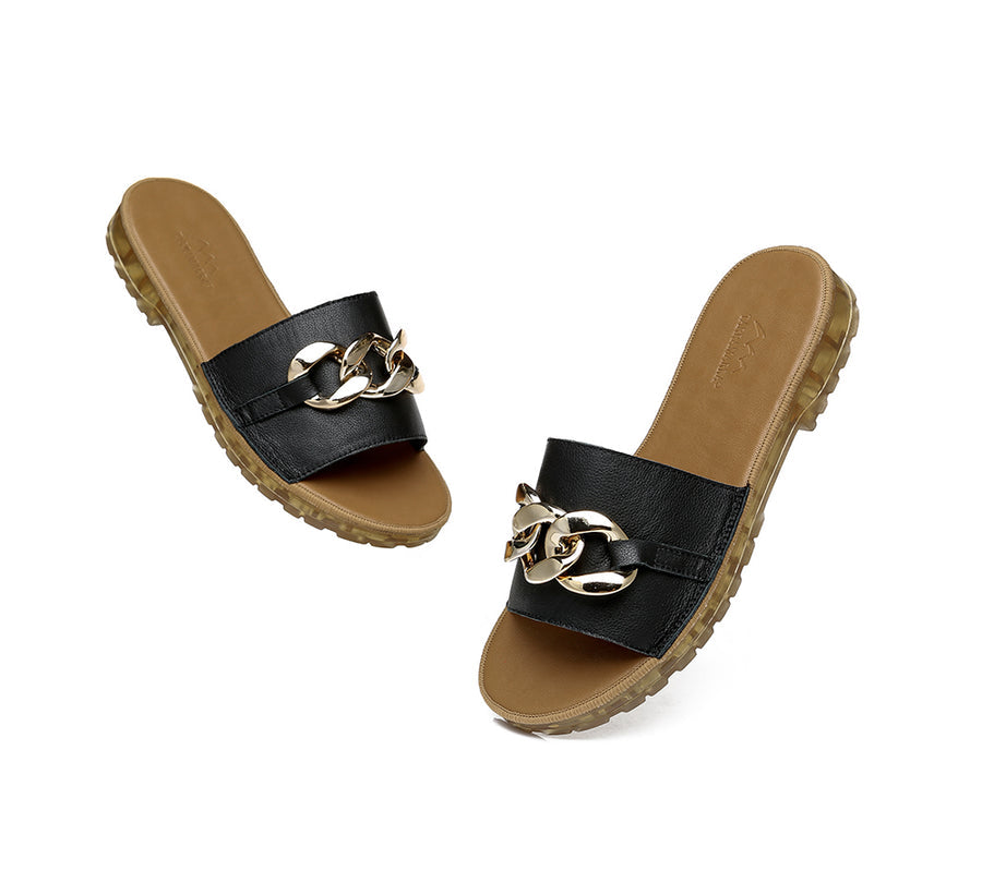 TARRAMARRA Leather Flat Slides Women Jianna Ultra Soft Footbed-Slides-PEROZ Accessories