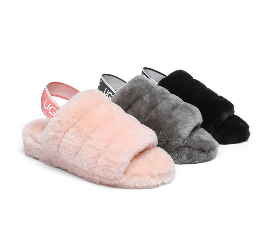 Australian Shepherd AS UGG Women Fluffy Slides Puffy-Slides-PEROZ Accessories