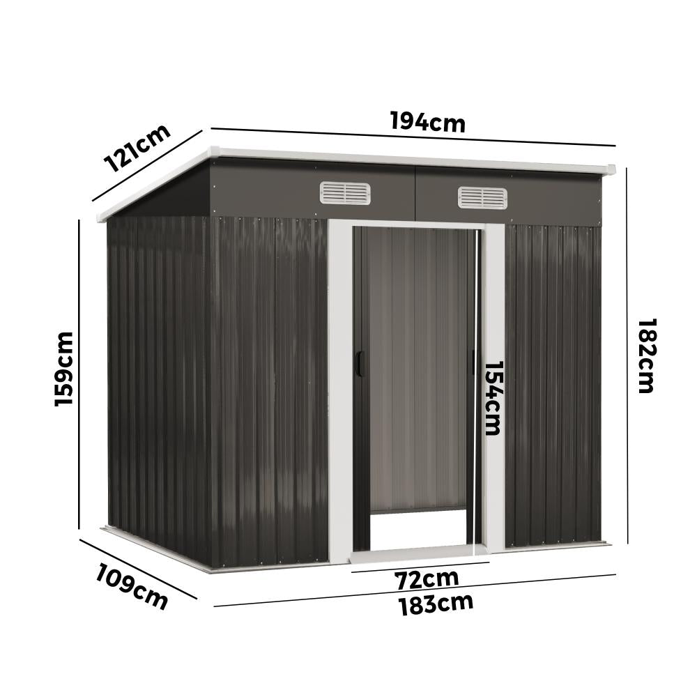 Livsip Garden Shed Outdoor Storage Sheds 1.94x1.21M Workshop Cabin Metal House