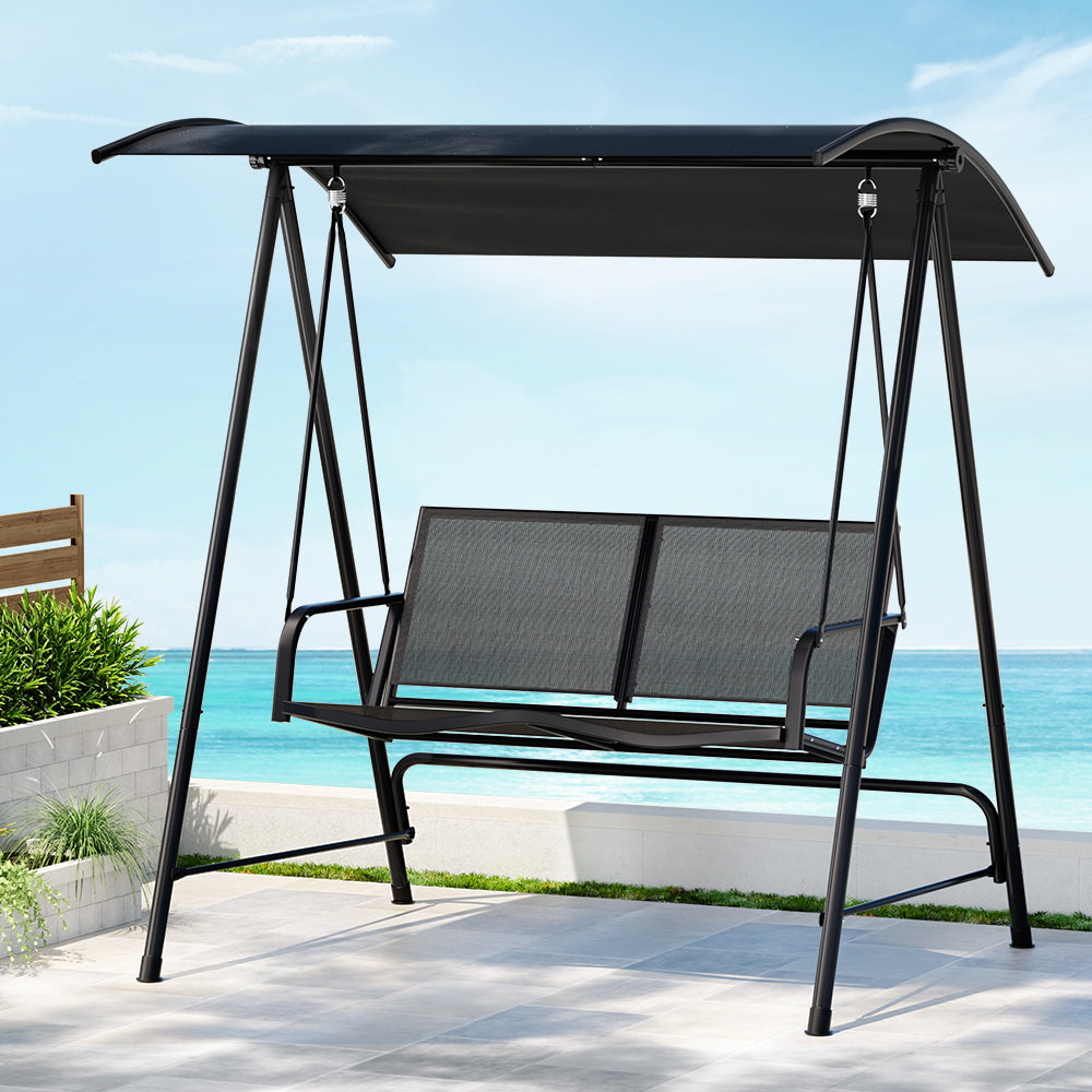 Gardeon Outdoor Swing Chair Garden Bench 2 Seater Canopy Patio Furniture Black-Furniture &gt; Outdoor-PEROZ Accessories
