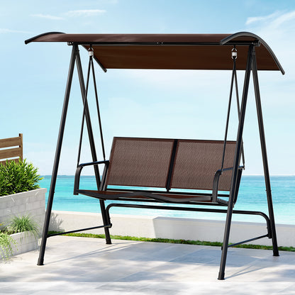 Gardeon Outdoor Swing Chair Garden Bench 2 Seater Canopy Patio Furniture Brown-Furniture &gt; Outdoor-PEROZ Accessories