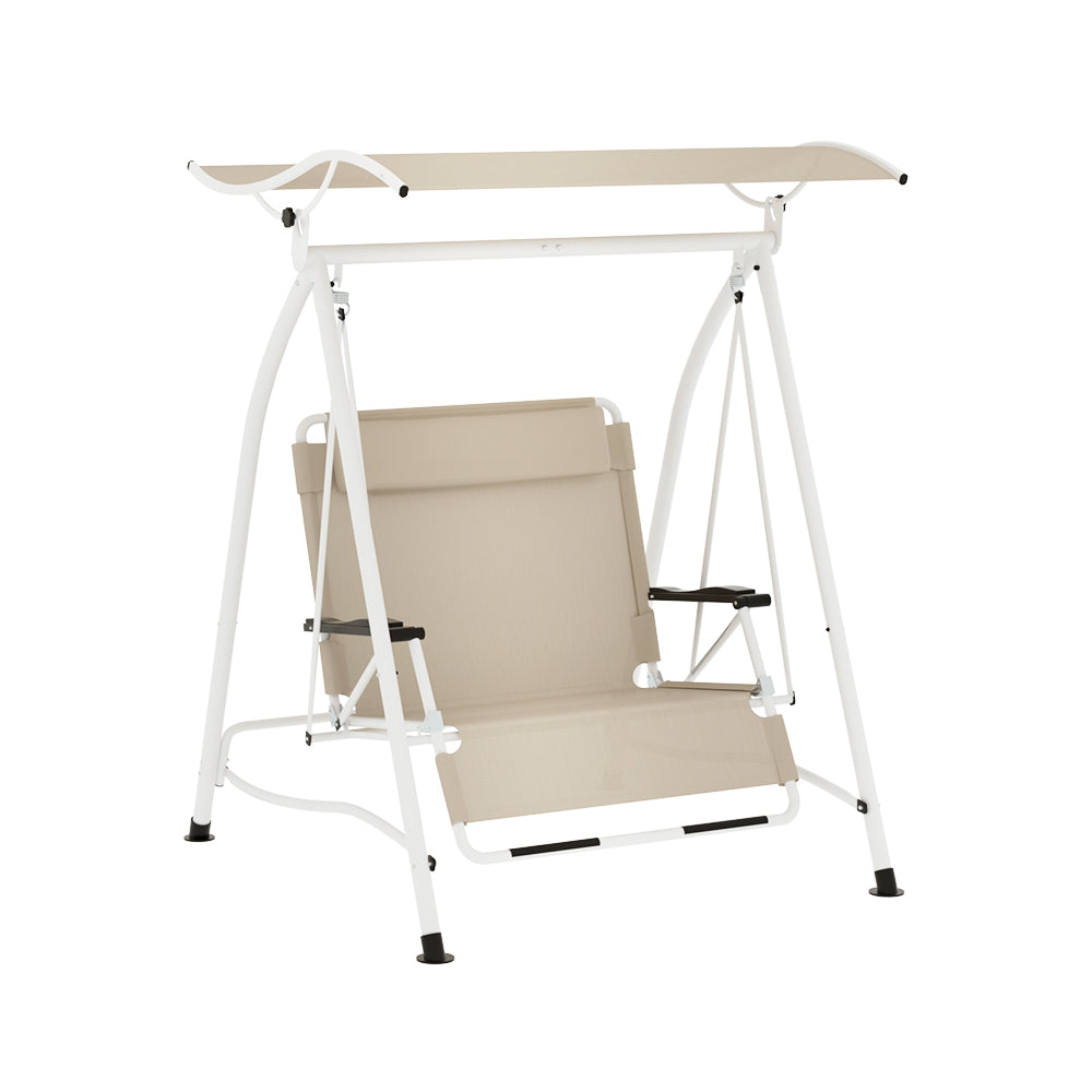Gardeon Outdoor Swing Chair Garden Lounger 2 Seater Canopy Patio Furniture Beige-Furniture &gt; Outdoor-PEROZ Accessories