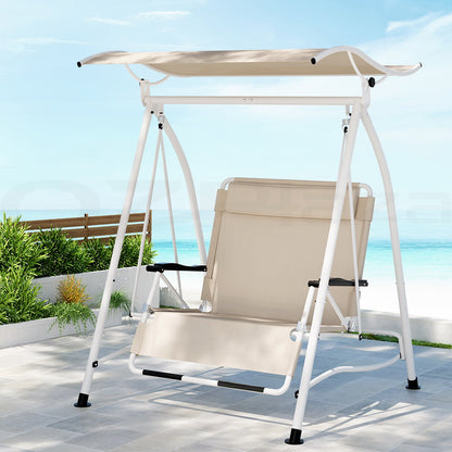 Gardeon Outdoor Swing Chair Garden Lounger 2 Seater Canopy Patio Furniture Beige-Furniture &gt; Outdoor-PEROZ Accessories
