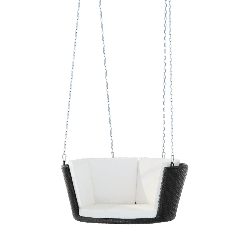 Gardeon Rattan Porch Swing Chair With Chain Cushion Outdoor Furniture Black-Home &amp; Garden &gt; Hammocks-PEROZ Accessories