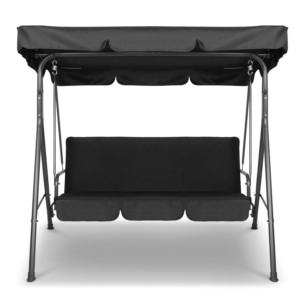 Gardeon Outdoor Furniture Swing Chair Hammock 3 Seater Bench Seat Canopy Black-Home &amp; Garden &gt; Garden Furniture-PEROZ Accessories