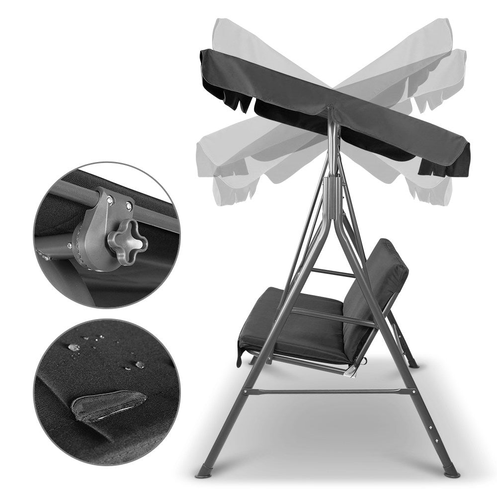 Gardeon Outdoor Furniture Swing Chair Hammock 3 Seater Bench Seat Canopy Black-Home &amp; Garden &gt; Garden Furniture-PEROZ Accessories