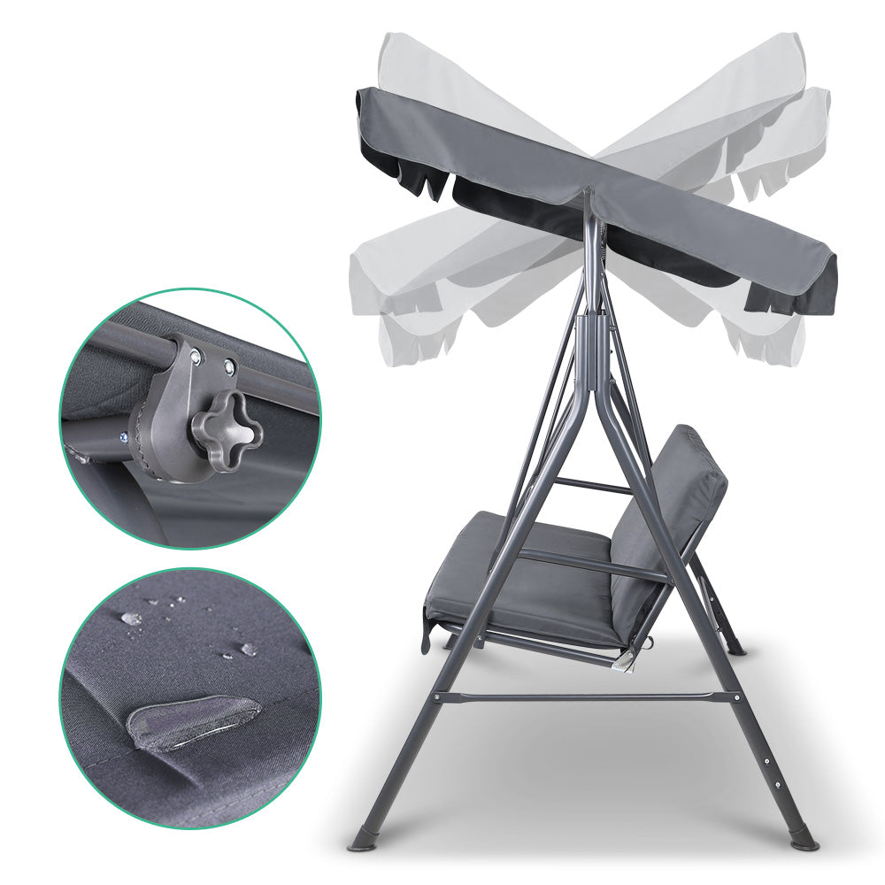 Gardeon Outdoor Swing Chair Hammock Bench Seat Canopy Cushion Furniture Grey-Furniture &gt; Outdoor-PEROZ Accessories