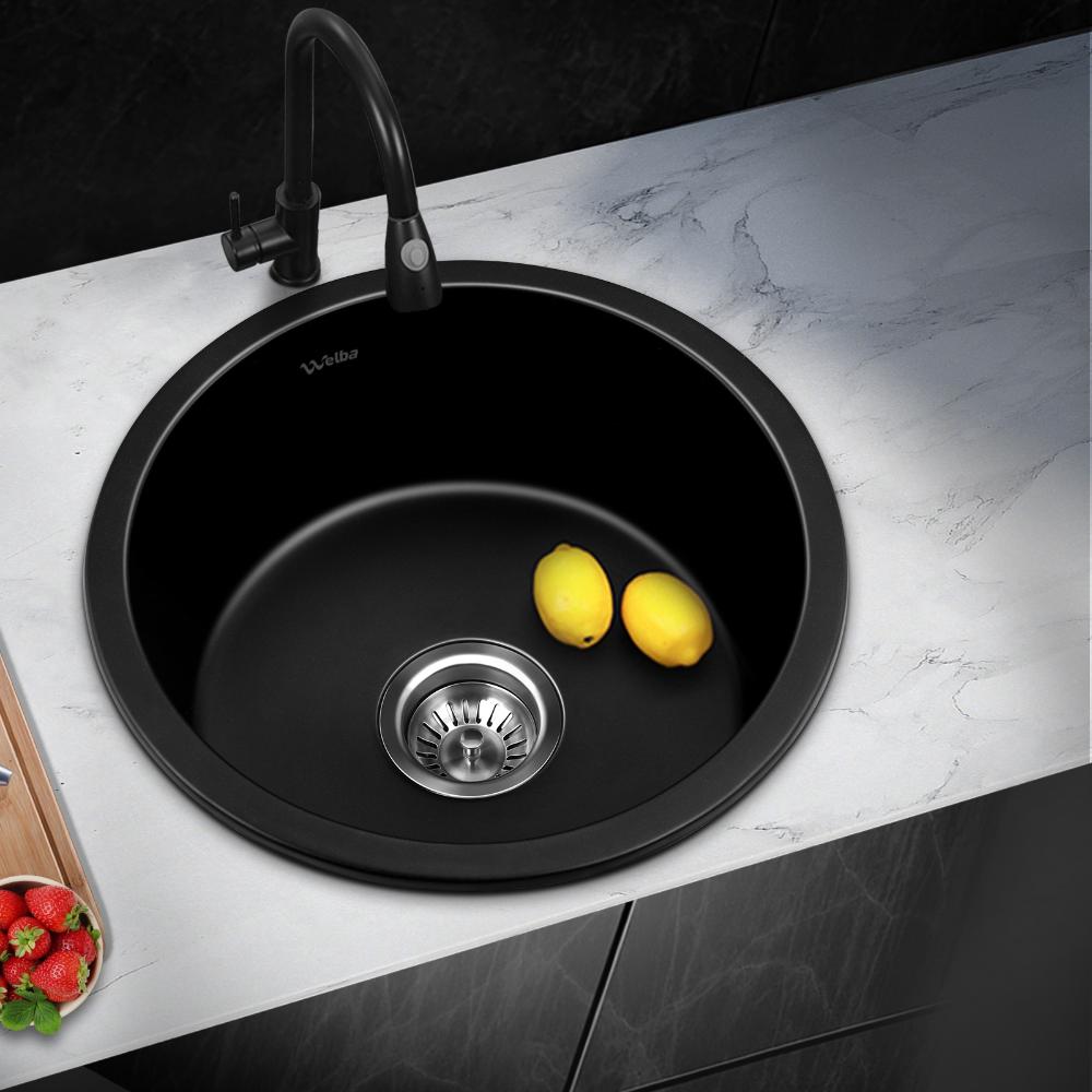Welba Kitchen Sink Basin Stone Sink Bathroom Laundry Single Bowl 430mmx430mm