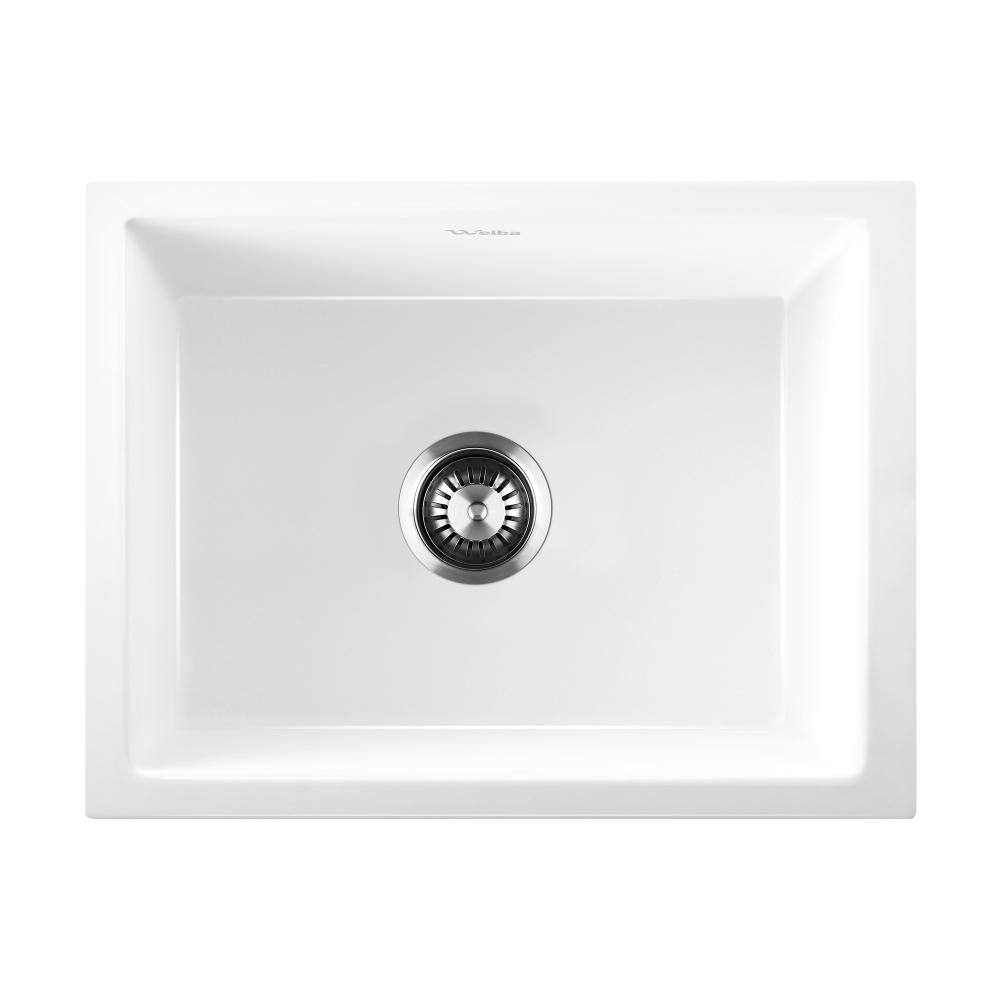 Welba Kitchen Sink Basin Stone Sink Bathroom Laundry Single Bowl 590mmx450mm WH