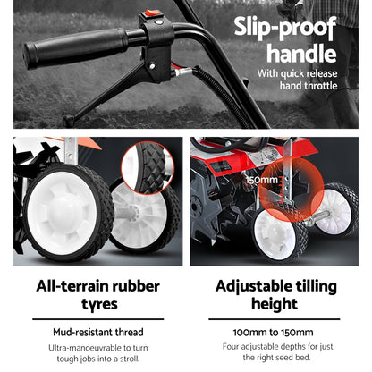 Giantz 88CC Garden Cultivator Tiller Petrol Rotary Hoe 36 Tines Rototiller-Home &amp; Garden &gt; Garden Tools-PEROZ Accessories