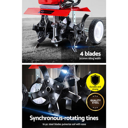 Giantz 72CC Garden Cultivator Tiller Petrol Rotary Hoe 16 Tines Rototiller-Home &amp; Garden &gt; Garden Tools-PEROZ Accessories