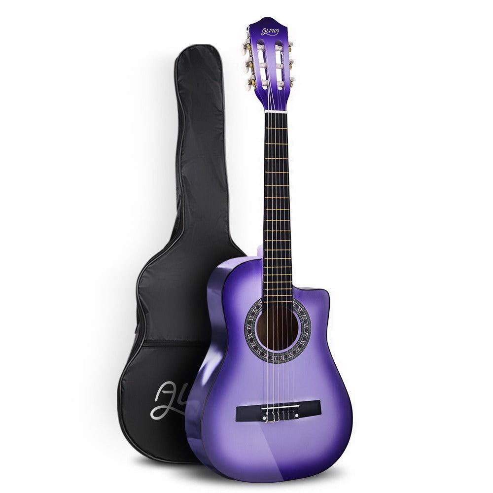 Alpha 34&quot; Inch Guitar Classical Acoustic Cutaway Wooden Ideal Kids Gift Children 1/2 Size Purple-Audio &amp; Video &gt; Musical Instrument &amp; Accessories-PEROZ Accessories