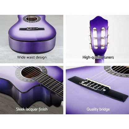 Alpha 34&quot; Inch Guitar Classical Acoustic Cutaway Wooden Ideal Kids Gift Children 1/2 Size Purple-Audio &amp; Video &gt; Musical Instrument &amp; Accessories-PEROZ Accessories