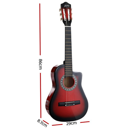 Alpha 34&quot; Inch Guitar Classical Acoustic Cutaway Wooden Ideal Kids Gift Children 1/2 Size Red-Audio &amp; Video &gt; Musical Instrument &amp; Accessories-PEROZ Accessories