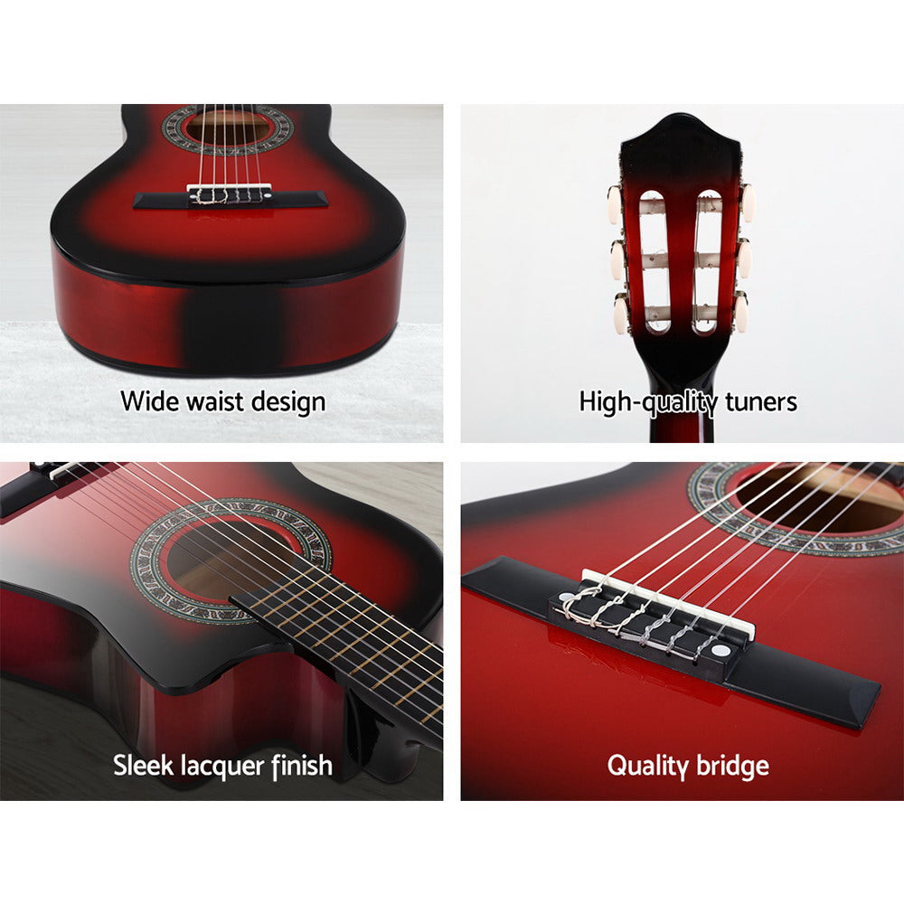 Alpha 34&quot; Inch Guitar Classical Acoustic Cutaway Wooden Ideal Kids Gift Children 1/2 Size Red-Audio &amp; Video &gt; Musical Instrument &amp; Accessories-PEROZ Accessories