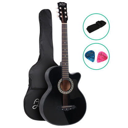 ALPHA 38 Inch Wooden Acoustic Guitar Black-Audio &amp; Video &gt; Musical Instrument &amp; Accessories-PEROZ Accessories